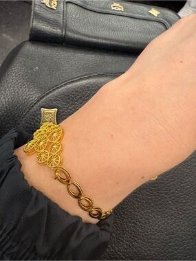 Gold plated over stainless steel Floral Filigree Bracelet